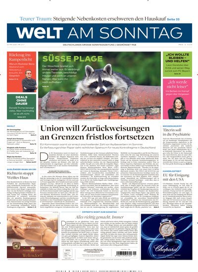 Titelbild der Ausgabe 21/2025 von Welt am Sonntag Gesamtausgabe. Diese Zeitschrift und viele weitere Zeitungsabos als Abo oder epaper bei United Kiosk online kaufen.