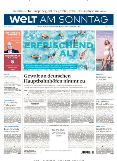 Titelbild der Ausgabe 22/2026 von Welt am Sonntag Gesamtausgabe. Diese Zeitschrift und viele weitere Zeitungsabos als Abo oder epaper bei United Kiosk online kaufen.