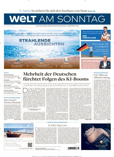 Titelbild der Ausgabe 25/2026 von Welt am Sonntag Gesamtausgabe. Diese Zeitschrift und viele weitere Zeitungsabos als Abo oder epaper bei United Kiosk online kaufen.