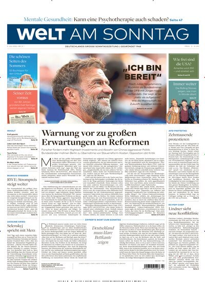 Titelbild der Ausgabe 27/2026 von Welt am Sonntag Gesamtausgabe. Diese Zeitschrift und viele weitere Zeitungsabos als Abo oder epaper bei United Kiosk online kaufen.