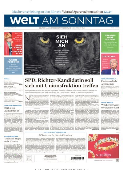 Titelbild der Ausgabe 28/2025 von Welt am Sonntag Gesamtausgabe. Diese Zeitschrift und viele weitere Zeitungsabos als Abo oder epaper bei United Kiosk online kaufen.