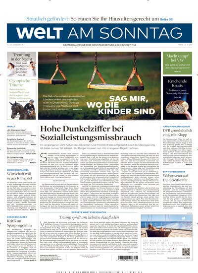 Titelbild der Ausgabe 28/2026 von Welt am Sonntag Gesamtausgabe. Diese Zeitschrift und viele weitere Zeitungsabos als Abo oder epaper bei United Kiosk online kaufen.