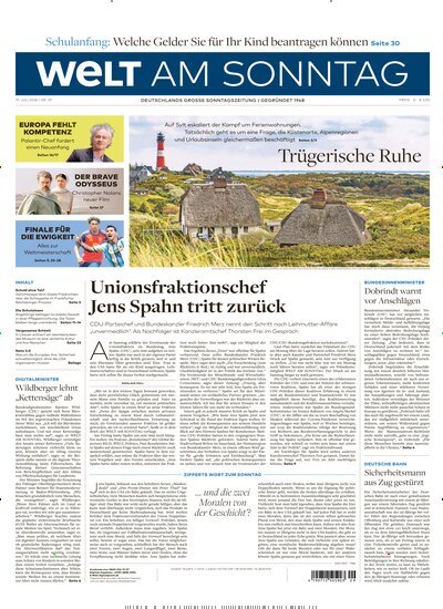 Titelbild der Ausgabe 29/2026 von Welt am Sonntag Gesamtausgabe. Diese Zeitschrift und viele weitere Zeitungsabos als Abo oder epaper bei United Kiosk online kaufen.