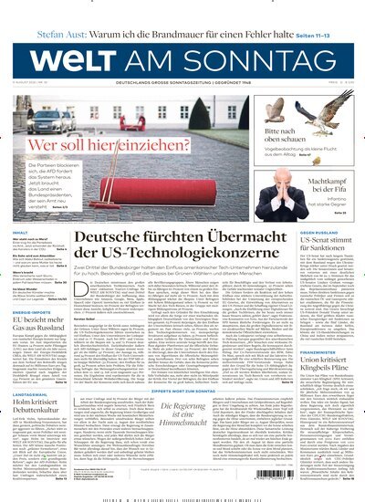 Titelbild der Ausgabe 32/2026 von Welt am Sonntag Gesamtausgabe. Diese Zeitschrift und viele weitere Zeitungsabos als Abo oder epaper bei United Kiosk online kaufen.
