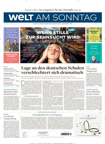 Titelbild der Ausgabe 34/2025 von Welt am Sonntag Gesamtausgabe. Diese Zeitschrift und viele weitere Zeitungsabos als Abo oder epaper bei United Kiosk online kaufen.