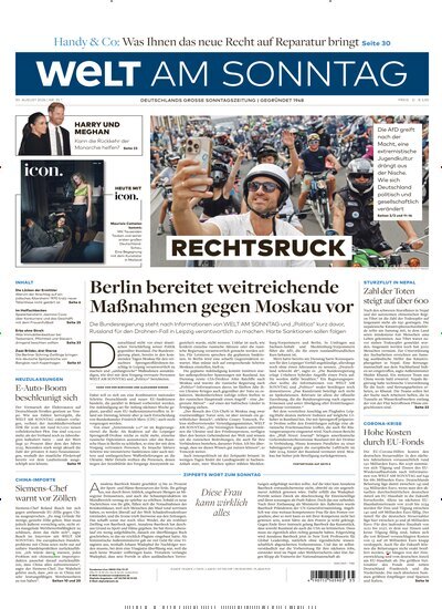 Titelbild der Ausgabe 35/2026 von Welt am Sonntag Gesamtausgabe. Diese Zeitschrift und viele weitere Zeitungsabos als Abo oder epaper bei United Kiosk online kaufen.