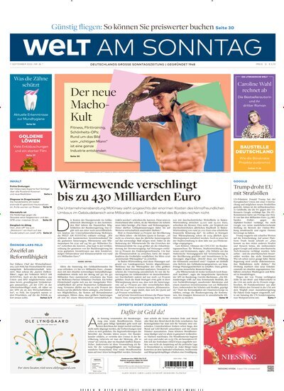 Titelbild der Ausgabe 36/2025 von Welt am Sonntag Gesamtausgabe. Diese Zeitschrift und viele weitere Zeitungsabos als Abo oder epaper bei United Kiosk online kaufen.