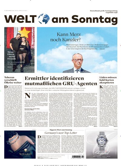Titelbild der Ausgabe 37/2026 von Welt am Sonntag Gesamtausgabe. Diese Zeitschrift und viele weitere Zeitungsabos als Abo oder epaper bei United Kiosk online kaufen.