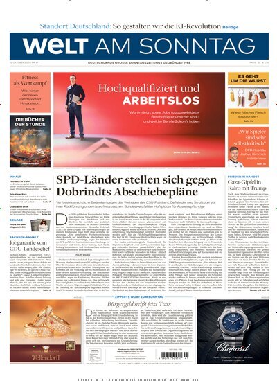 Titelbild der Ausgabe 41/2025 von Welt am Sonntag Gesamtausgabe. Diese Zeitschrift und viele weitere Zeitungsabos als Abo oder epaper bei United Kiosk online kaufen.