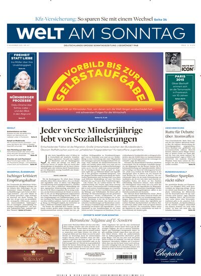 Titelbild der Ausgabe 45/2025 von Welt am Sonntag Gesamtausgabe. Diese Zeitschrift und viele weitere Zeitungsabos als Abo oder epaper bei United Kiosk online kaufen.