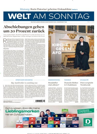 Titelbild der Ausgabe 33/2026 von Welt am Sonntag Hamburg. Diese Zeitschrift und viele weitere Zeitungsabos als Abo oder epaper bei United Kiosk online kaufen.