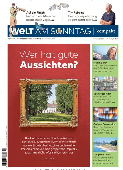 Titelbild der Ausgabe 32/2026 von Welt am Sonntag kompakt. Diese Zeitschrift und viele weitere Zeitungsabos als Abo oder epaper bei United Kiosk online kaufen.