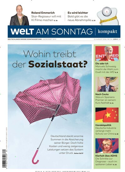 Titelbild der Ausgabe 34/2026 von Welt am Sonntag kompakt. Diese Zeitschrift und viele weitere Zeitungsabos als Abo oder epaper bei United Kiosk online kaufen.