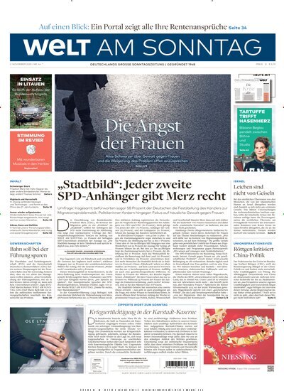 Titelbild der Ausgabe 44/2025 von Welt am Sonntag Nordrhein-Westfalen. Diese Zeitschrift und viele weitere Zeitungsabos als Abo oder epaper bei United Kiosk online kaufen.