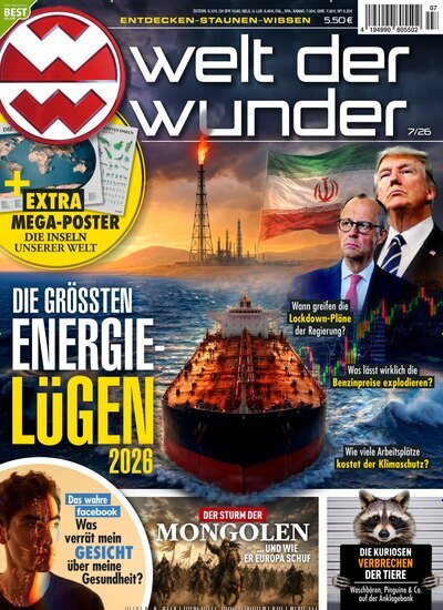 Titelbild der Ausgabe 7/2026 von Welt der Wunder. Diese Zeitschrift und viele weitere Reisemagazine, Freizeitmagazine und Wissensmagazine als Abo oder epaper bei United Kiosk online kaufen.