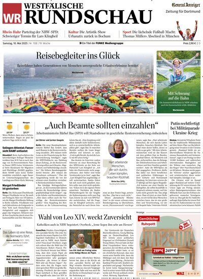 Titelbild der Ausgabe 108/2025 von Westfälische Rundschau. Diese Zeitschrift und viele weitere Zeitungsabos als Abo oder epaper bei United Kiosk online kaufen.