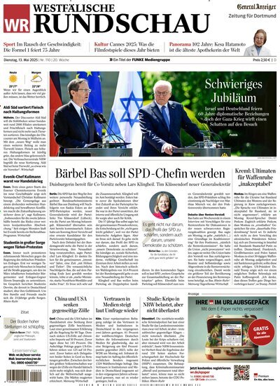 Titelbild der Ausgabe 110/2025 von Westfälische Rundschau. Diese Zeitschrift und viele weitere Zeitungsabos als Abo oder epaper bei United Kiosk online kaufen.