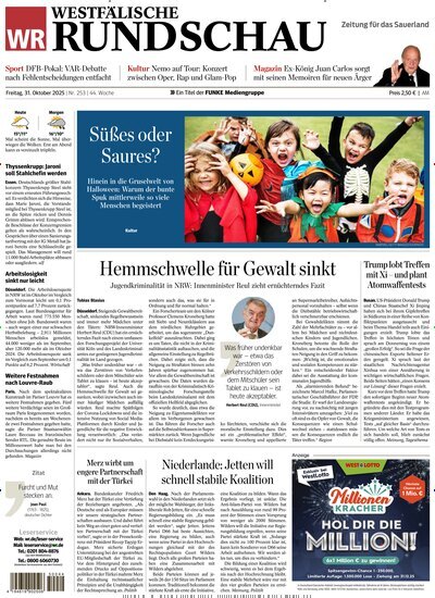 Titelbild der Ausgabe 253/2025 von Westfälische Rundschau Arnsberg. Diese Zeitschrift und viele weitere Zeitungsabos als Abo oder epaper bei United Kiosk online kaufen.