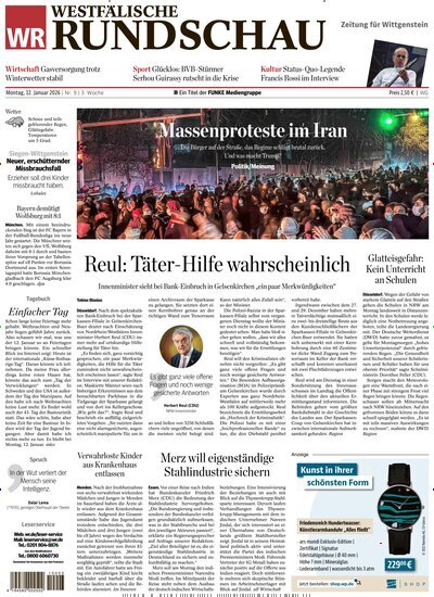 Titelbild der Ausgabe 9/2026 von Westfälische Rundschau Bad Berleburg Wittgenstein. Diese Zeitschrift und viele weitere Zeitungsabos als Abo oder epaper bei United Kiosk online kaufen.