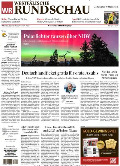 Titelbild der Ausgabe 17/2026 von Westfälische Rundschau Bad Berleburg Wittgenstein. Diese Zeitschrift und viele weitere Zeitungsabos als Abo oder epaper bei United Kiosk online kaufen.
