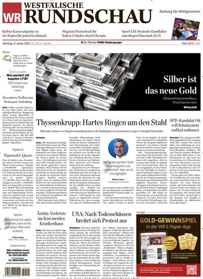 Titelbild der Ausgabe 22/2026 von Westfälische Rundschau Bad Berleburg Wittgenstein. Diese Zeitschrift und viele weitere Zeitungsabos als Abo oder epaper bei United Kiosk online kaufen.