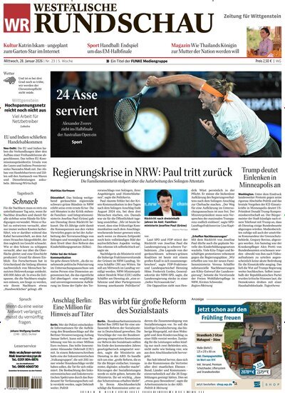 Titelbild der Ausgabe 23/2026 von Westfälische Rundschau Bad Berleburg Wittgenstein. Diese Zeitschrift und viele weitere Zeitungsabos als Abo oder epaper bei United Kiosk online kaufen.