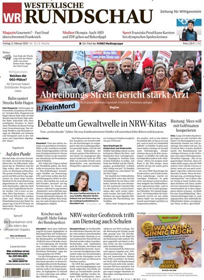 Titelbild der Ausgabe 31/2026 von Westfälische Rundschau Bad Berleburg Wittgenstein. Diese Zeitschrift und viele weitere Zeitungsabos als Abo oder epaper bei United Kiosk online kaufen.