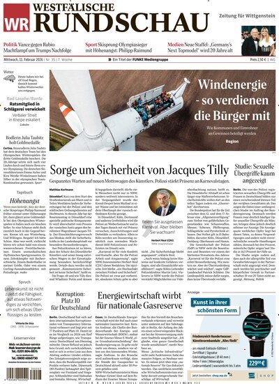 Titelbild der Ausgabe 35/2026 von Westfälische Rundschau Bad Berleburg Wittgenstein. Diese Zeitschrift und viele weitere Zeitungsabos als Abo oder epaper bei United Kiosk online kaufen.
