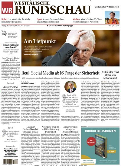 Titelbild der Ausgabe 43/2026 von Westfälische Rundschau Bad Berleburg Wittgenstein. Diese Zeitschrift und viele weitere Zeitungsabos als Abo oder epaper bei United Kiosk online kaufen.