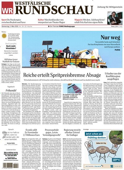 Titelbild der Ausgabe 54/2026 von Westfälische Rundschau Bad Berleburg Wittgenstein. Diese Zeitschrift und viele weitere Zeitungsabos als Abo oder epaper bei United Kiosk online kaufen.