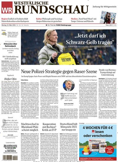 Titelbild der Ausgabe 63/2026 von Westfälische Rundschau Bad Berleburg Wittgenstein. Diese Zeitschrift und viele weitere Zeitungsabos als Abo oder epaper bei United Kiosk online kaufen.