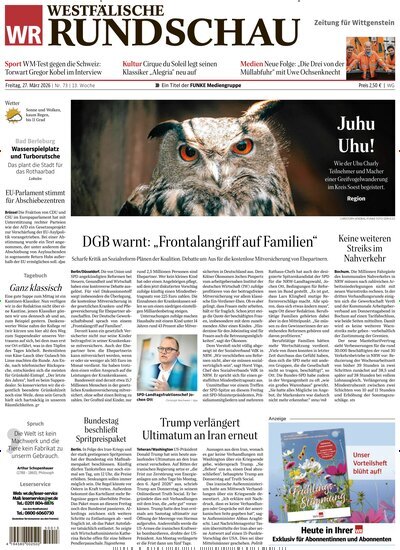Titelbild der Ausgabe 73/2026 von Westfälische Rundschau Bad Berleburg Wittgenstein. Diese Zeitschrift und viele weitere Zeitungsabos als Abo oder epaper bei United Kiosk online kaufen.