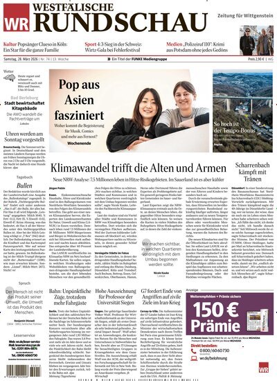 Titelbild der Ausgabe 74/2026 von Westfälische Rundschau Bad Berleburg Wittgenstein. Diese Zeitschrift und viele weitere Zeitungsabos als Abo oder epaper bei United Kiosk online kaufen.