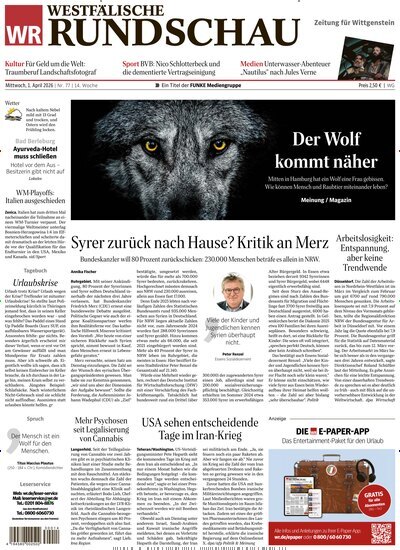 Titelbild der Ausgabe 77/2026 von Westfälische Rundschau Bad Berleburg Wittgenstein. Diese Zeitschrift und viele weitere Zeitungsabos als Abo oder epaper bei United Kiosk online kaufen.