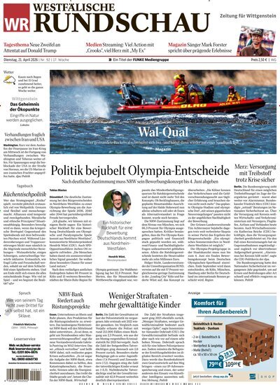 Titelbild der Ausgabe 92/2026 von Westfälische Rundschau Bad Berleburg Wittgenstein. Diese Zeitschrift und viele weitere Zeitungsabos als Abo oder epaper bei United Kiosk online kaufen.