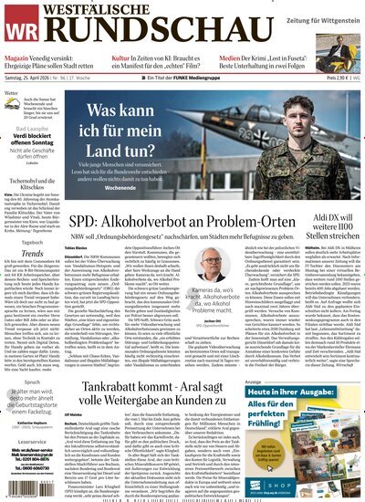 Titelbild der Ausgabe 96/2026 von Westfälische Rundschau Bad Berleburg Wittgenstein. Diese Zeitschrift und viele weitere Zeitungsabos als Abo oder epaper bei United Kiosk online kaufen.