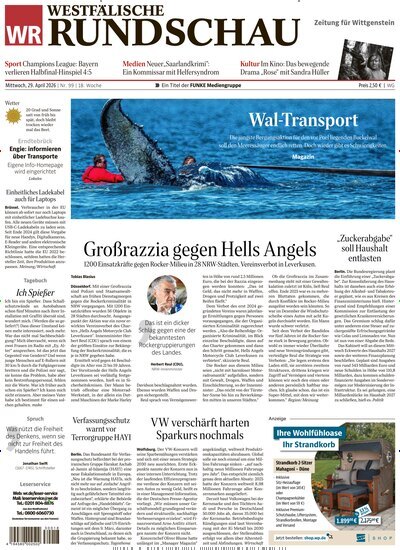 Titelbild der Ausgabe 99/2026 von Westfälische Rundschau Bad Berleburg Wittgenstein. Diese Zeitschrift und viele weitere Zeitungsabos als Abo oder epaper bei United Kiosk online kaufen.