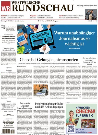 Titelbild der Ausgabe 103/2026 von Westfälische Rundschau Bad Berleburg Wittgenstein. Diese Zeitschrift und viele weitere Zeitungsabos als Abo oder epaper bei United Kiosk online kaufen.
