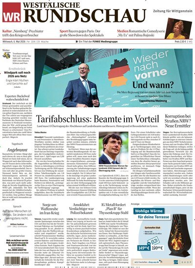 Titelbild der Ausgabe 104/2026 von Westfälische Rundschau Bad Berleburg Wittgenstein. Diese Zeitschrift und viele weitere Zeitungsabos als Abo oder epaper bei United Kiosk online kaufen.