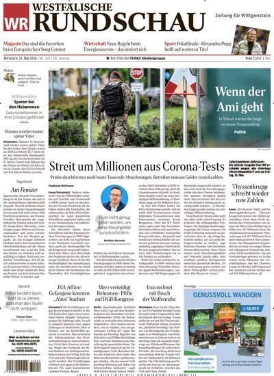 Titelbild der Ausgabe 110/2026 von Westfälische Rundschau Bad Berleburg Wittgenstein. Diese Zeitschrift und viele weitere Zeitungsabos als Abo oder epaper bei United Kiosk online kaufen.