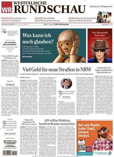 Titelbild der Ausgabe 112/2026 von Westfälische Rundschau Bad Berleburg Wittgenstein. Diese Zeitschrift und viele weitere Zeitungsabos als Abo oder epaper bei United Kiosk online kaufen.