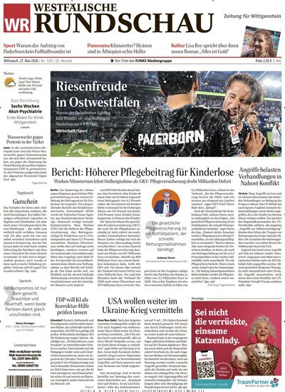 Titelbild der Ausgabe 120/2026 von Westfälische Rundschau Bad Berleburg Wittgenstein. Diese Zeitschrift und viele weitere Zeitungsabos als Abo oder epaper bei United Kiosk online kaufen.
