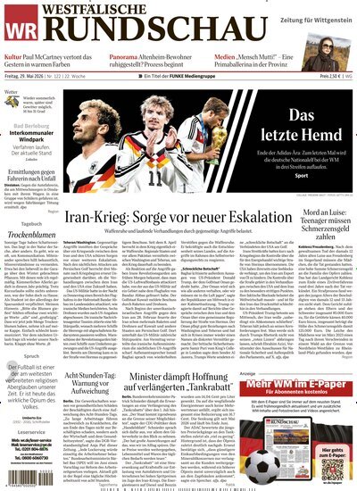 Titelbild der Ausgabe 122/2026 von Westfälische Rundschau Bad Berleburg Wittgenstein. Diese Zeitschrift und viele weitere Zeitungsabos als Abo oder epaper bei United Kiosk online kaufen.