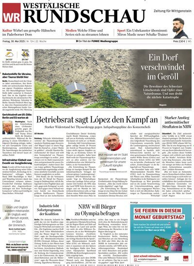 Titelbild der Ausgabe 124/2025 von Westfälische Rundschau Bad Berleburg Wittgenstein. Diese Zeitschrift und viele weitere Zeitungsabos als Abo oder epaper bei United Kiosk online kaufen.