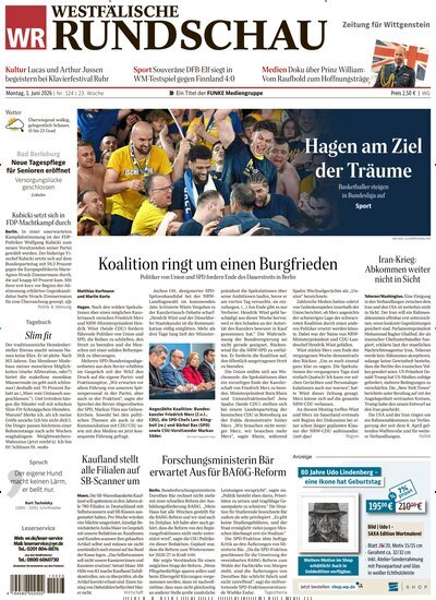 Titelbild der Ausgabe 124/2026 von Westfälische Rundschau Bad Berleburg Wittgenstein. Diese Zeitschrift und viele weitere Zeitungsabos als Abo oder epaper bei United Kiosk online kaufen.