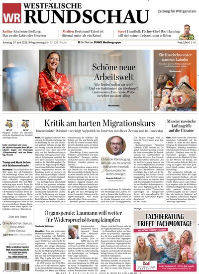 Titelbild der Ausgabe 131/2025 von Westfälische Rundschau Bad Berleburg Wittgenstein. Diese Zeitschrift und viele weitere Zeitungsabos als Abo oder epaper bei United Kiosk online kaufen.