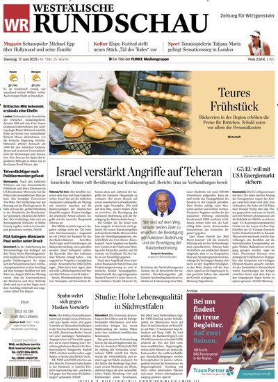 Titelbild der Ausgabe 138/2025 von Westfälische Rundschau Bad Berleburg Wittgenstein. Diese Zeitschrift und viele weitere Zeitungsabos als Abo oder epaper bei United Kiosk online kaufen.