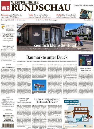 Titelbild der Ausgabe 138/2026 von Westfälische Rundschau Bad Berleburg Wittgenstein. Diese Zeitschrift und viele weitere Zeitungsabos als Abo oder epaper bei United Kiosk online kaufen.