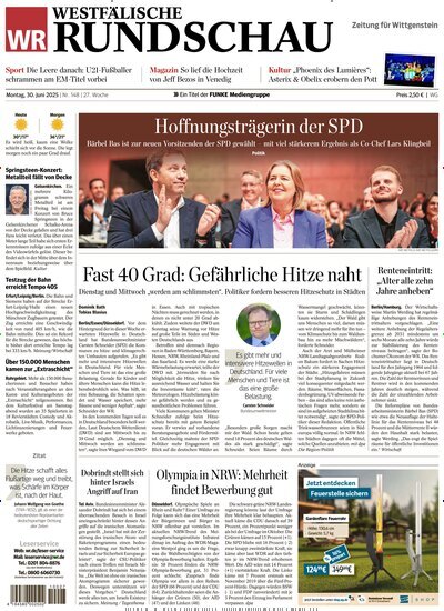 Titelbild der Ausgabe 148/2025 von Westfälische Rundschau Bad Berleburg Wittgenstein. Diese Zeitschrift und viele weitere Zeitungsabos als Abo oder epaper bei United Kiosk online kaufen.