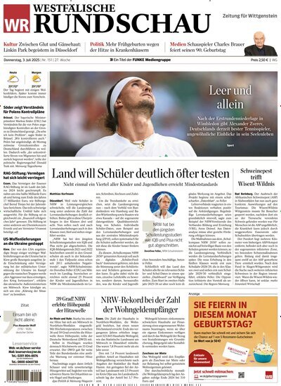 Titelbild der Ausgabe 151/2025 von Westfälische Rundschau Bad Berleburg Wittgenstein. Diese Zeitschrift und viele weitere Zeitungsabos als Abo oder epaper bei United Kiosk online kaufen.